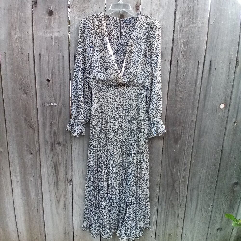 Maxi Long Sleeve Wrap Top Dress David Bitton S/P Blue Gray Animal Print Pattern